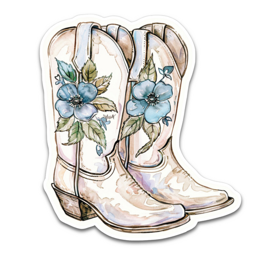 Blue Floral Cowgirl Boots Sticker